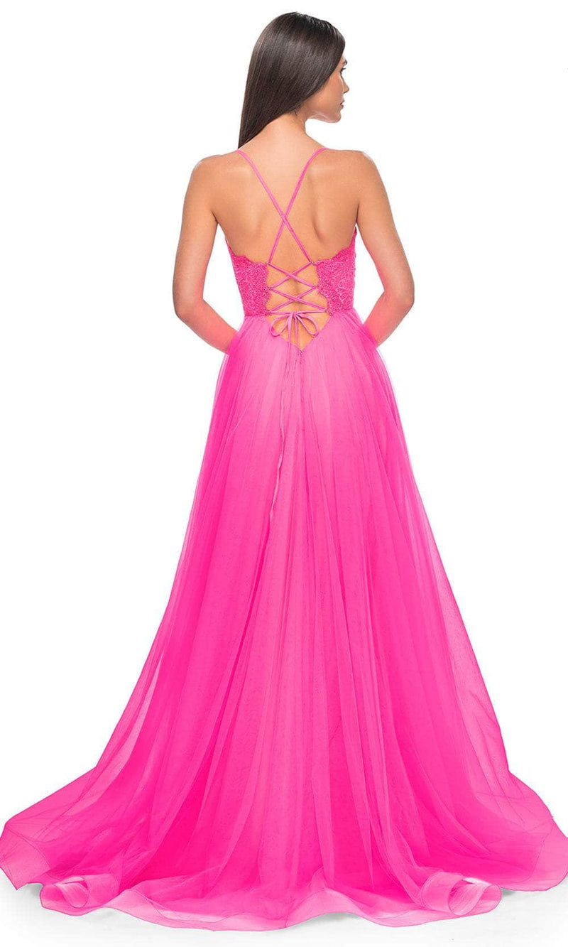 La Femme 32306 V-Neck Sheer Lace Bodice Prom Dress