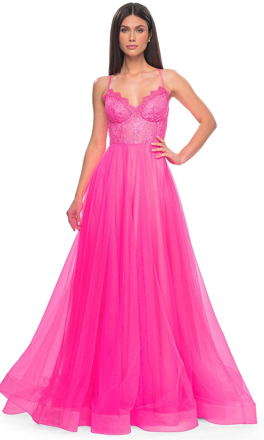 La Femme 32306 V-Neck Sheer Lace Bodice Prom Dress