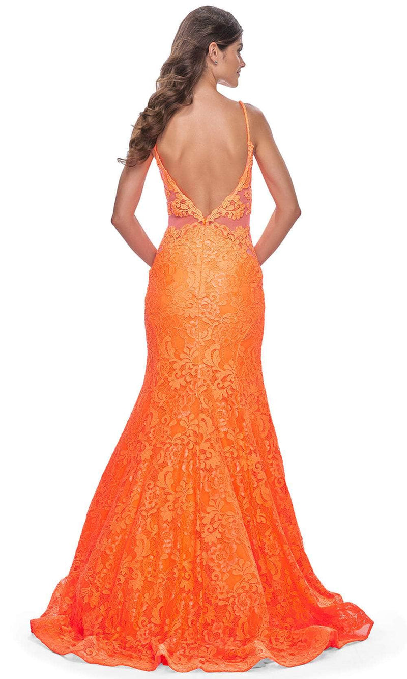 La Femme 32314 Plunging Neckline Floral Lace Prom Gown