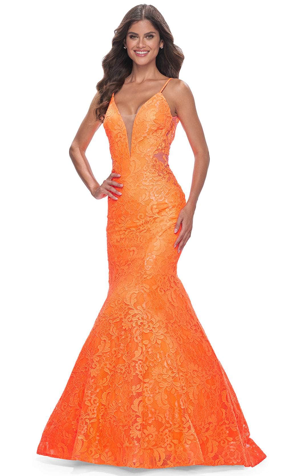La Femme 32314 Plunging Neckline Floral Lace Prom Gown