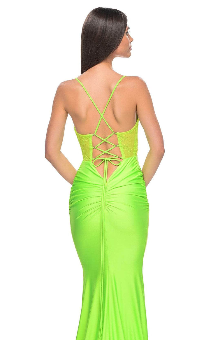 La Femme 32322 Fitted Lace Corset Bodice Prom Gown