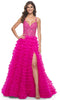 La Femme 32334 Lace Applique Ruffled A-Line Prom Gown