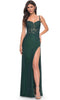 La Femme 32409 Spaghetti Strap Beaded Appliqued Prom Gown