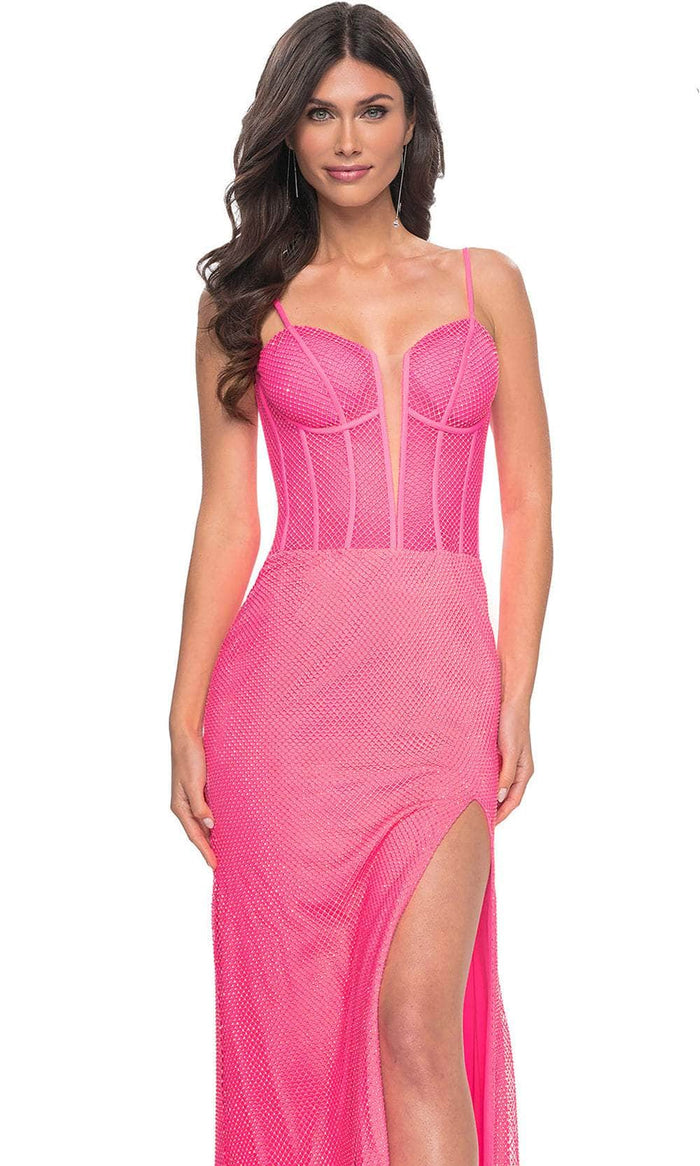 La Femme 32426 Illusion Deep V-Neck Boned Bodice Prom Gown