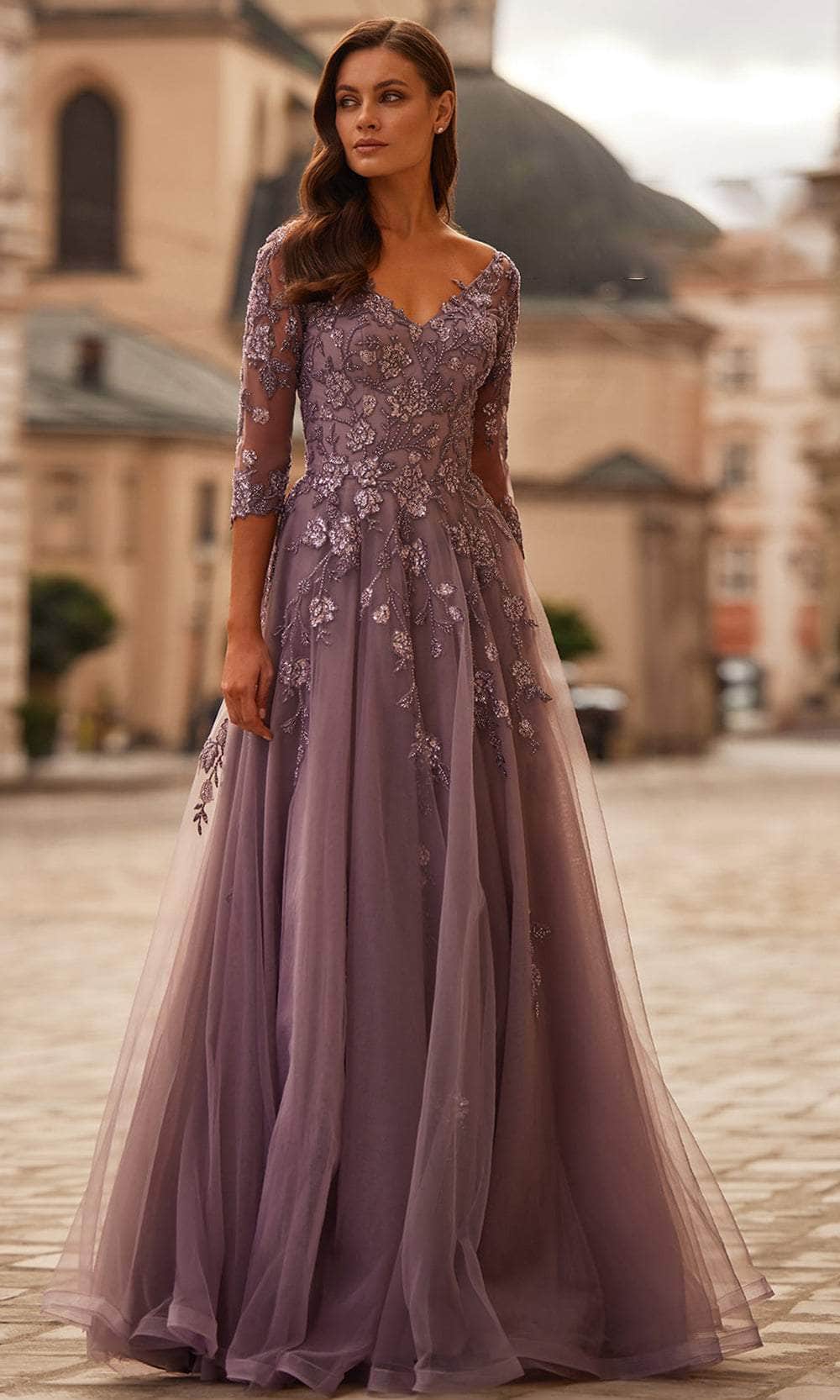 La Femme 32538 Ruffle Sleeve Evening Gown