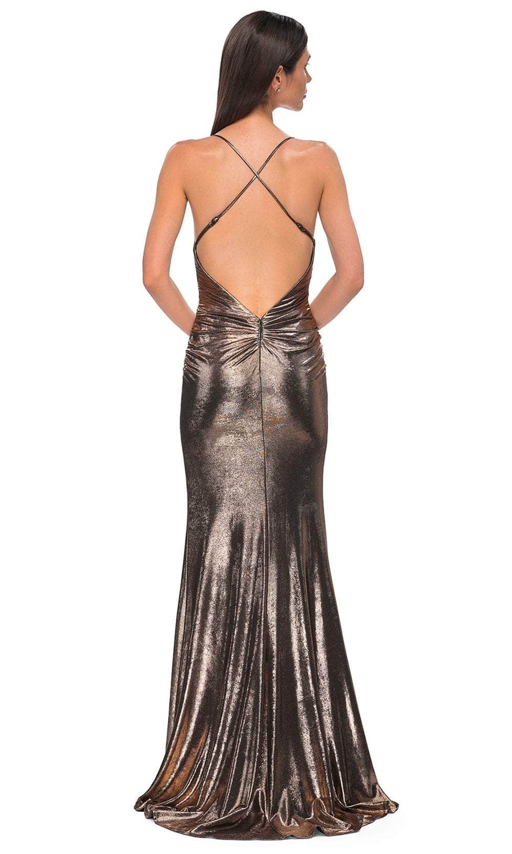 La Femme 32782 Sleeveless Brushed Metallic Prom Gown