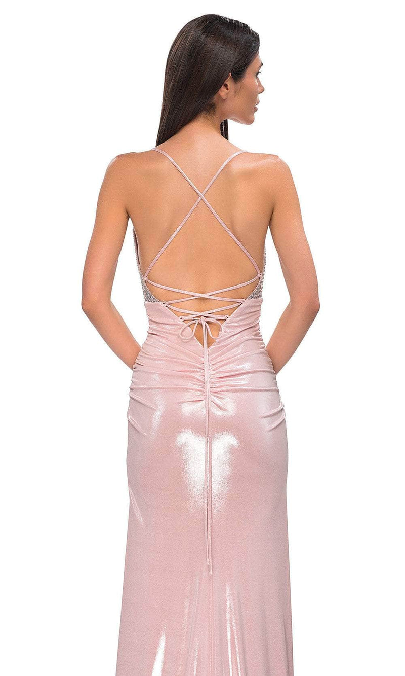La Femme 32793 Ruched Skirt Lace-Up Back Prom Gown