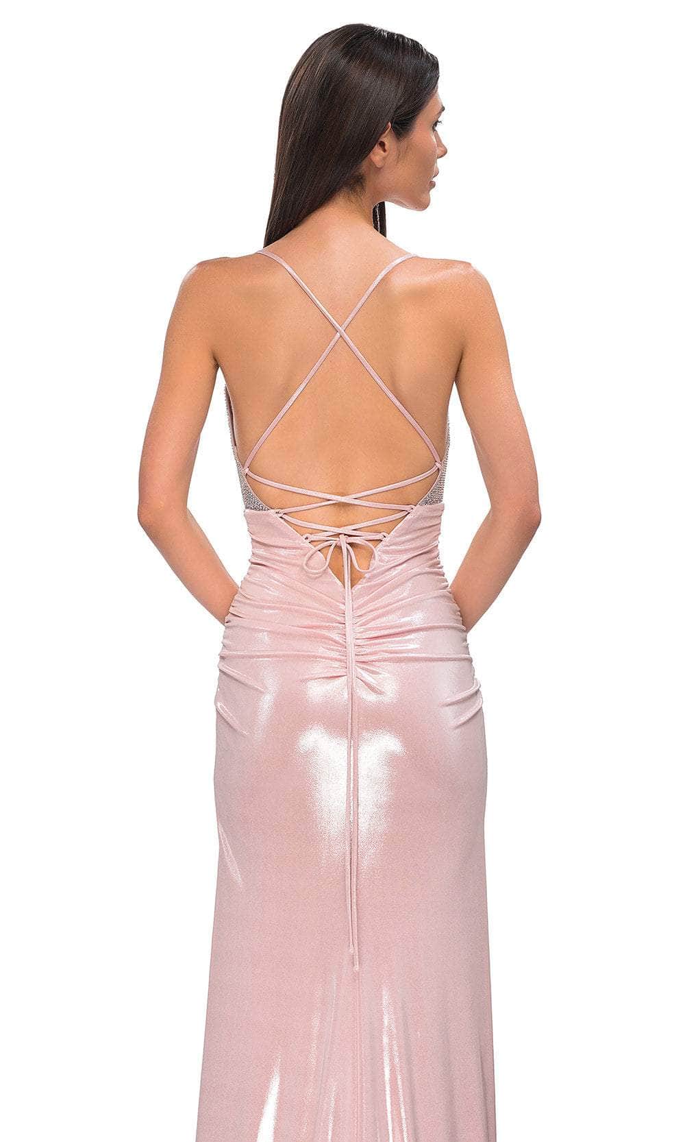 La Femme 32793 Ruched Skirt Lace-Up Back Prom Gown