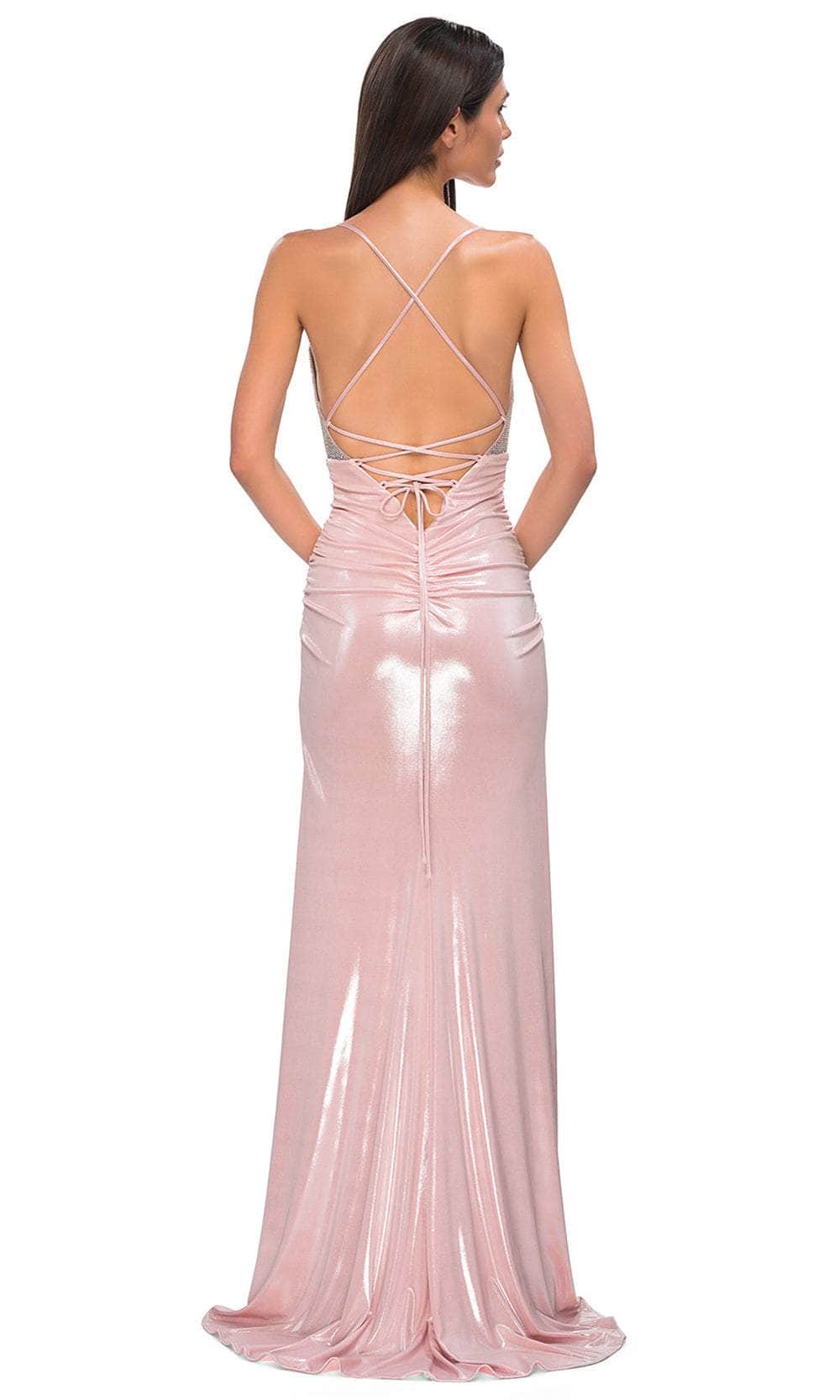 La Femme 32793 Ruched Skirt Lace-Up Back Prom Gown