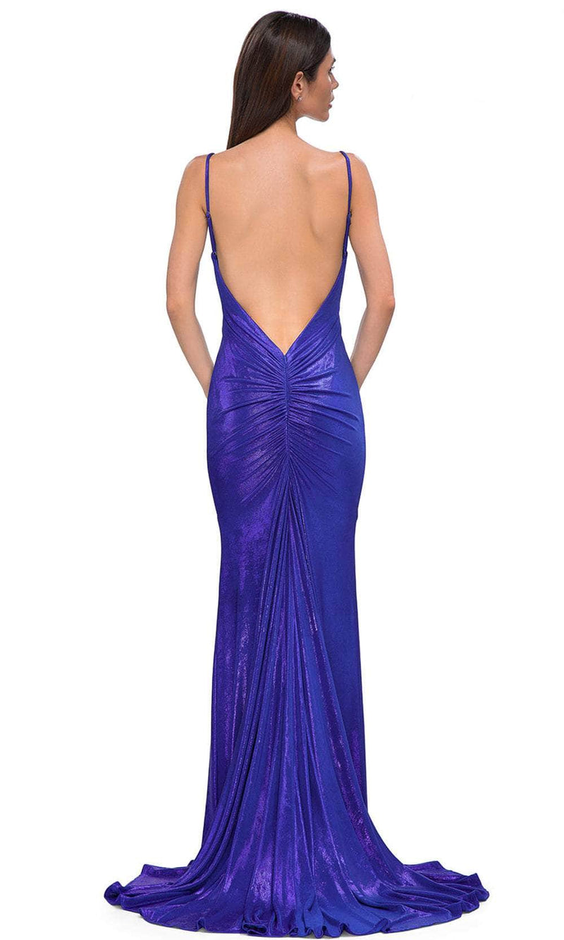 La Femme 32932 V-Neckline Brushed Metallic Jersey Prom Gown