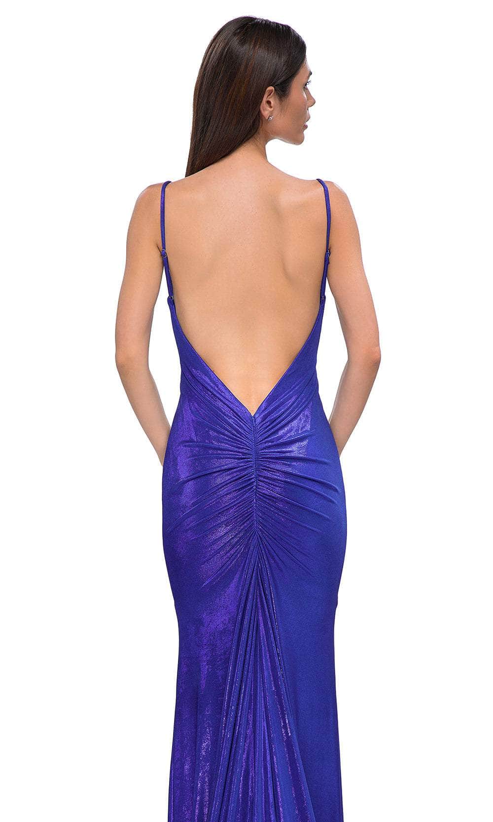 La Femme 32932 V-Neckline Brushed Metallic Jersey Prom Gown