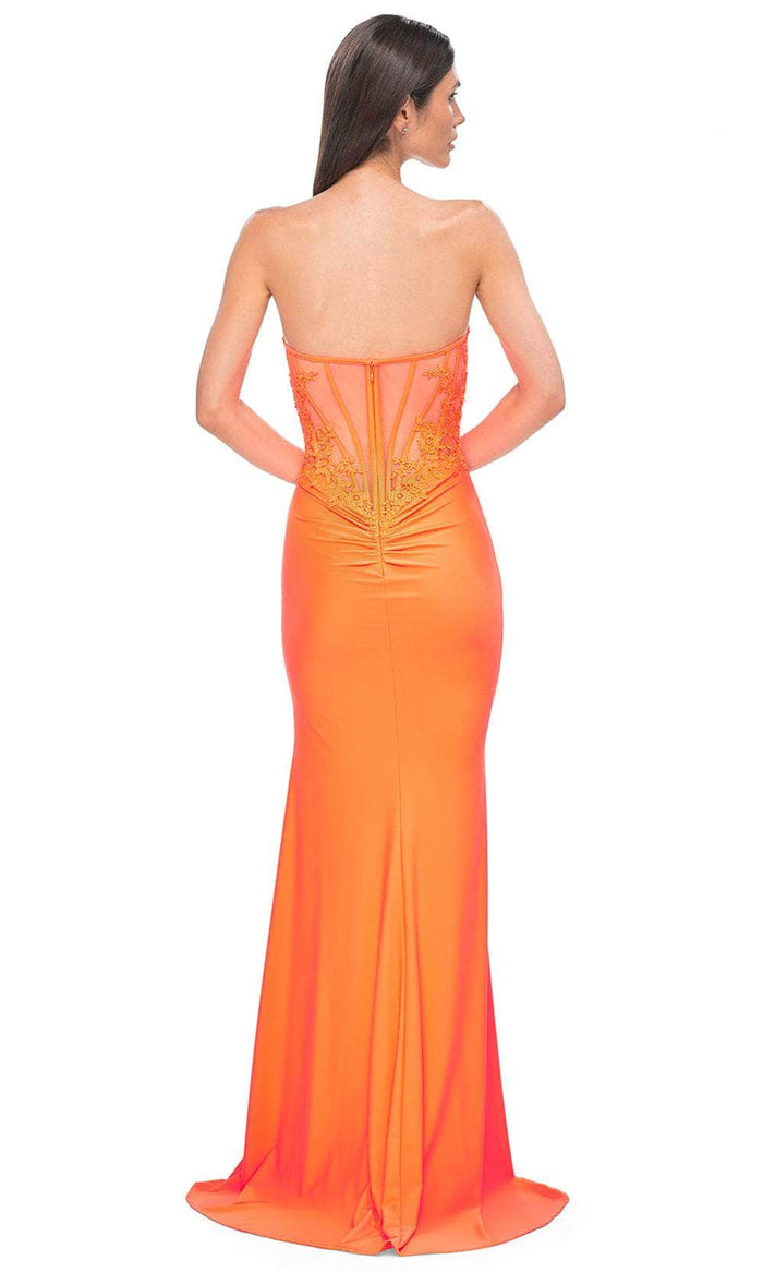 La Femme 32981 Strapless Lace Applique Neckline Prom Gown