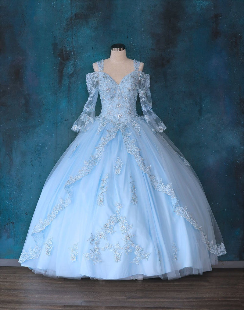 Lace 3/4 Bell Sleeve Quinceanera Dress Embroidered Ball Gown by Calla KY-70029