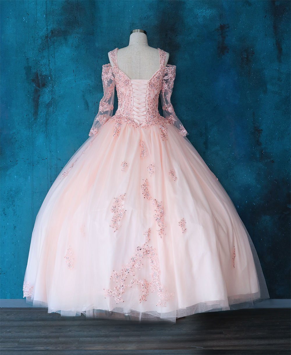 Lace 3/4 Bell Sleeve Quinceanera Dress Embroidered Ball Gown by Calla KY-70029