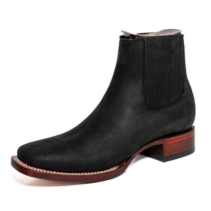 Los Altos Men's Boot Wide Square Toe Nobuck Black Leather Sole - Nobuck Black