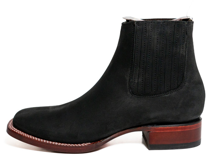 Los Altos Men's Boot Wide Square Toe Nobuck Black Leather Sole - Nobuck Black
