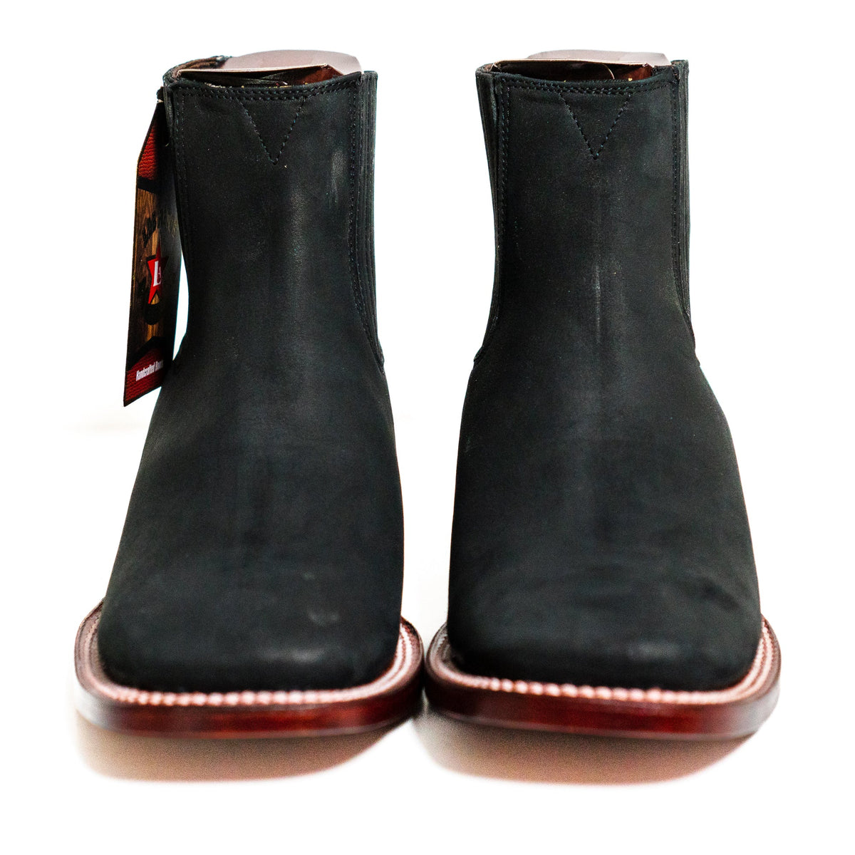 Los Altos Men's Boot Wide Square Toe Nobuck Black Leather Sole - Nobuck Black