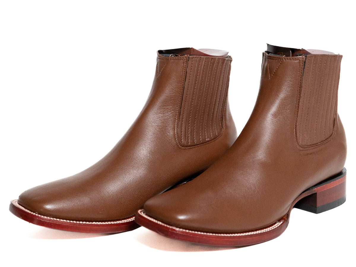 Los Altos Men's Boot Wide Square Toe Deer Light Brown Leather Sole - Deer Light Brown