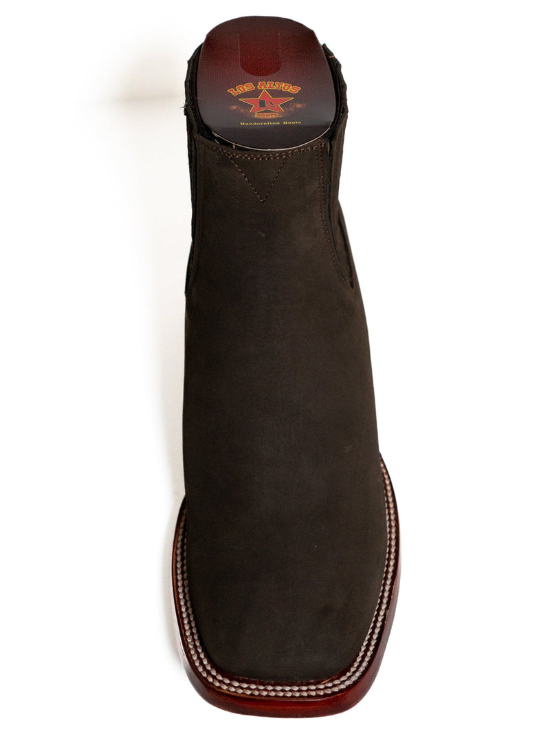Los Altos Men's Boot Wide Square Toe Nobuck Dark Tabacco (Black) - Nobuck Black