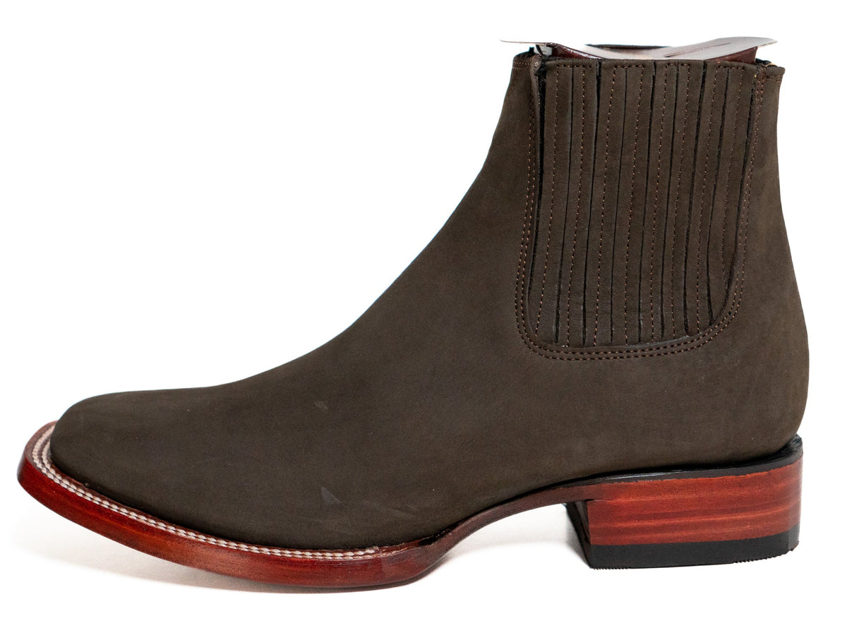 Los Altos Men's Boot Wide Square Toe Nobuck Dark Tabacco (Black) - Nobuck Black