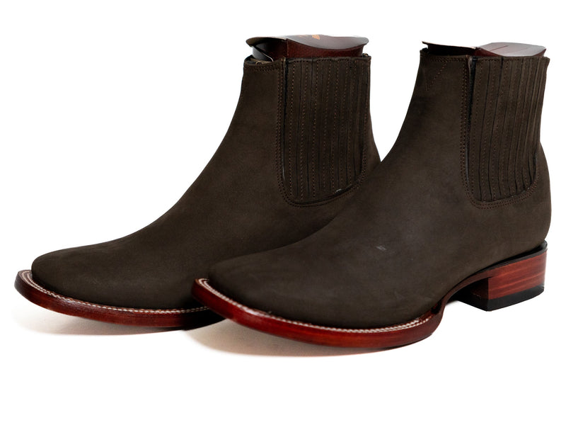 Los Altos Men's Boot Wide Square Toe Nobuck Dark Tabacco (Black) - Nobuck Black