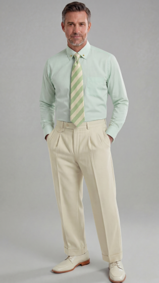 Mens Wide Leg Pants Classic Fit Pleated Pants in Color "Cream" 20.5 inch bottom Pants come lined to the knee.