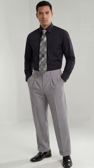 Mens Wide Leg Pants Classic Fit Pleated Pants in Color "Grey" 20.5 inch bottom Pants come lined to the knee.