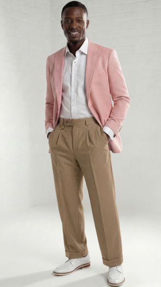Mens Wide Leg Pants Classic Fit Pleated Pants in Color "Tan" 20.5 inch bottom Pants come lined to the knee.