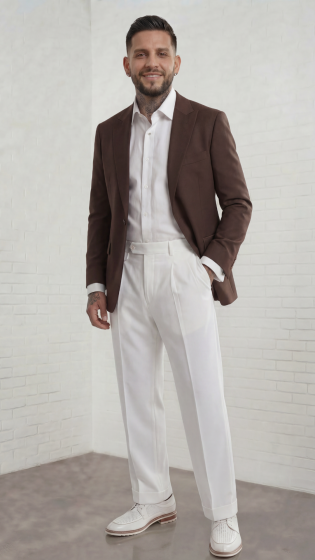 Mens Wide Leg Pants Classic Fit Pleated Pants in Color "White" 20.5 inch bottom Pants come lined to the knee.