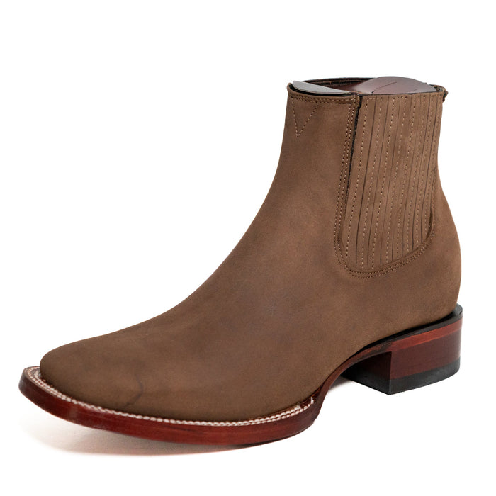 Los Altos Men's Boot Wide Square Toe Nobuck Taupe Leather Sole - Nobuck Taupe