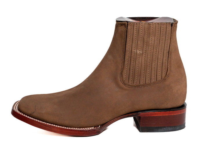 Los Altos Men's Boot Wide Square Toe Nobuck Taupe Leather Sole - Nobuck Taupe