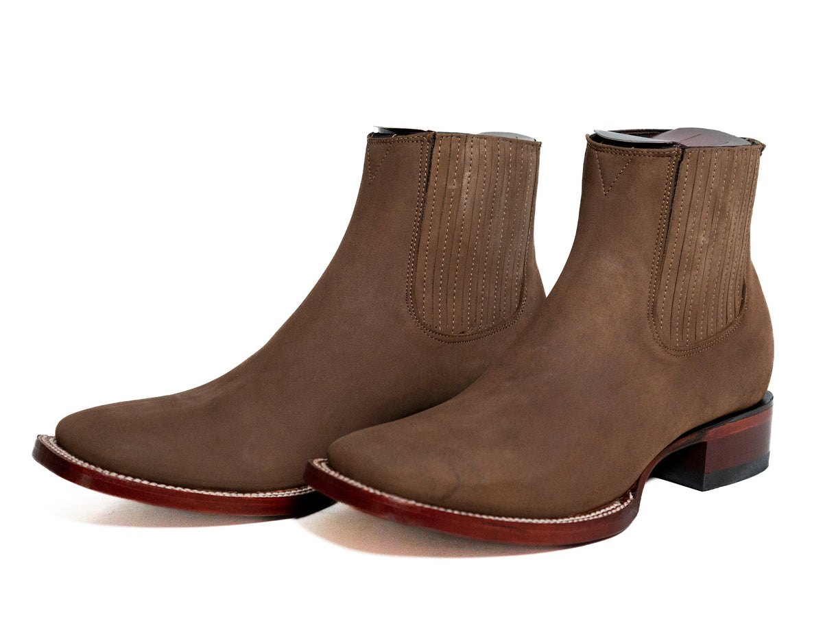 Los Altos Men's Boot Wide Square Toe Nobuck Taupe Leather Sole - Nobuck Taupe