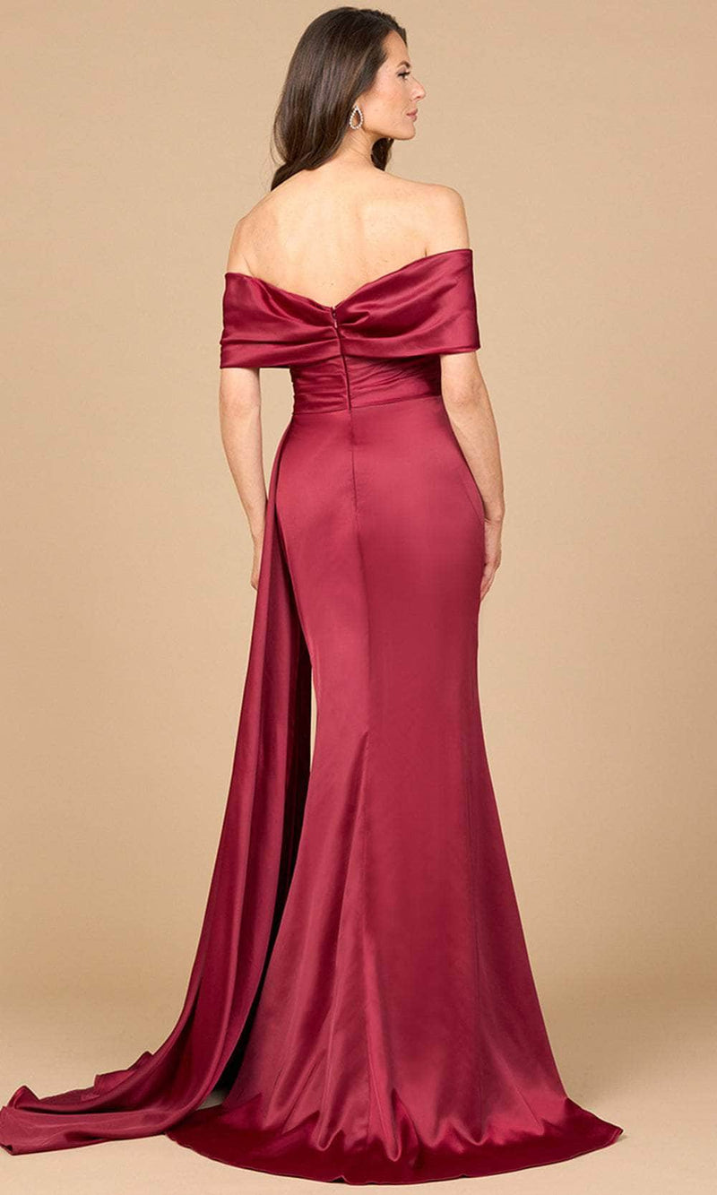 Lara 28945 Off Shoulder Satin Formal Dress Long Side Cape Mother of the Bride Dress