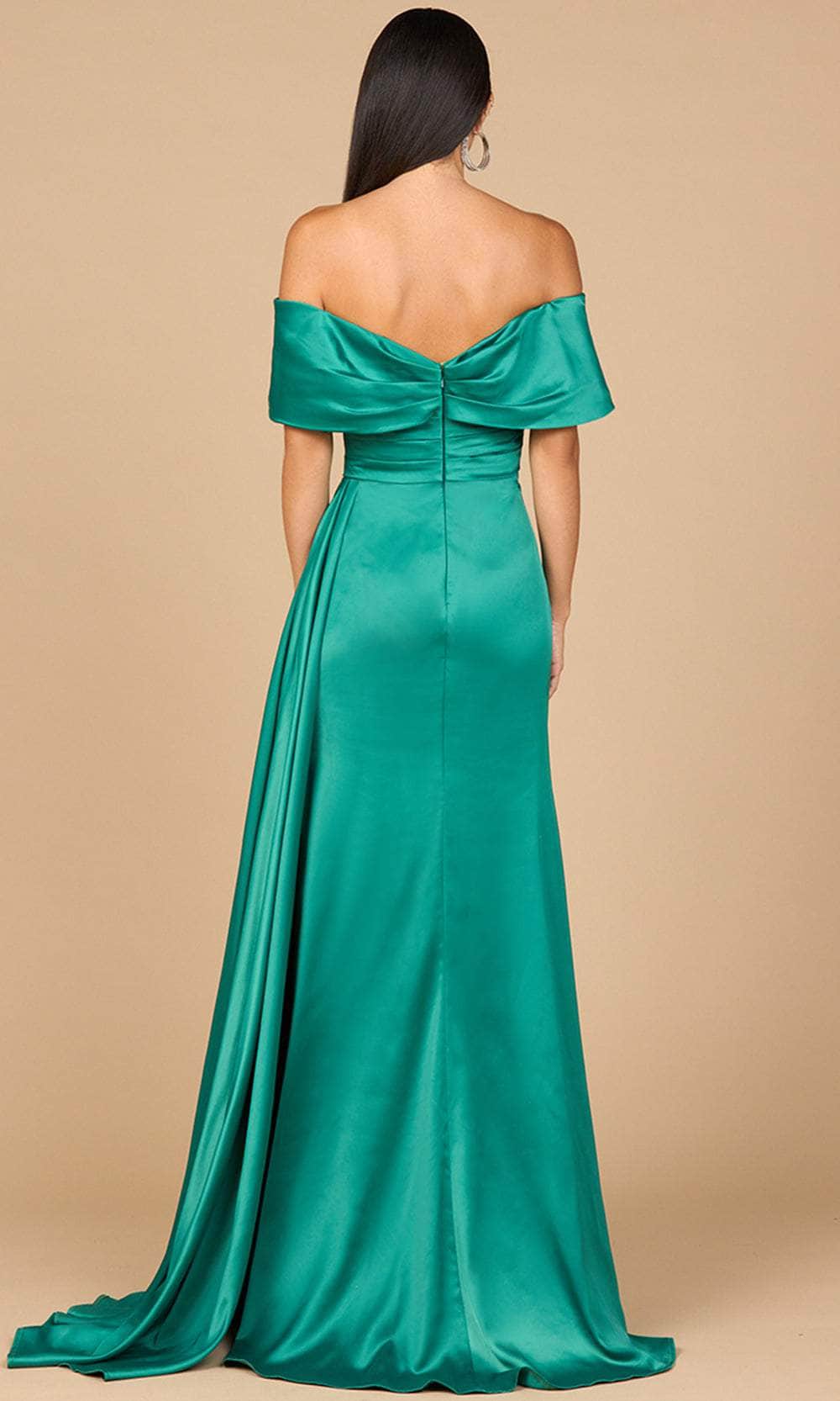 Lara 28945 Off Shoulder Satin Formal Dress Long Side Cape Mother of the Bride Dress