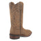 Laredo Women's Megan boots: tan leather, broad square toe, ankle-high. Mid-heel, decorative stitching, pull tabs. Dark brown sole contrasts the upper.
