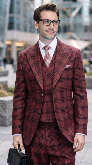 Men's 3-Piece 100% Wool Modern Fit Suit – Pin Notch Lapel