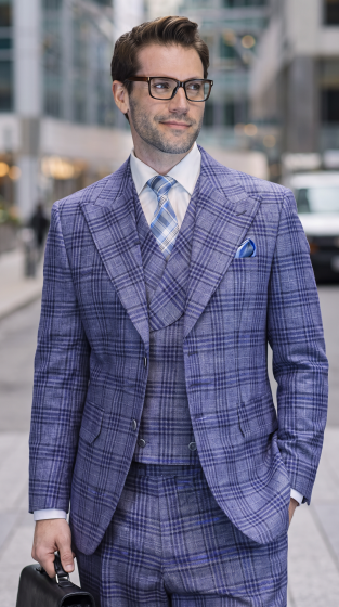 Men's 3-Piece 100% Wool Modern Fit Suit – Pin Notch Lapel