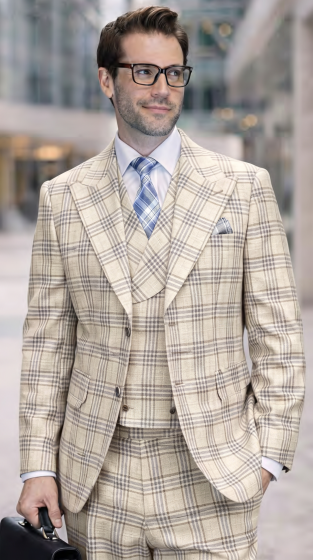 Men's 3-Piece 100% Wool Modern Fit Suit – Pin Notch Lapel