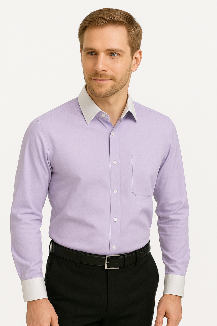 Classic Stylish Fashionable -White Collar Two Toned Contrast white collars Multi-color Men's Dress Shirt