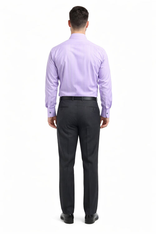 Lavender Men's French Cuff Dress Shirt Set with Tonal Stripe, Tie & Hanky