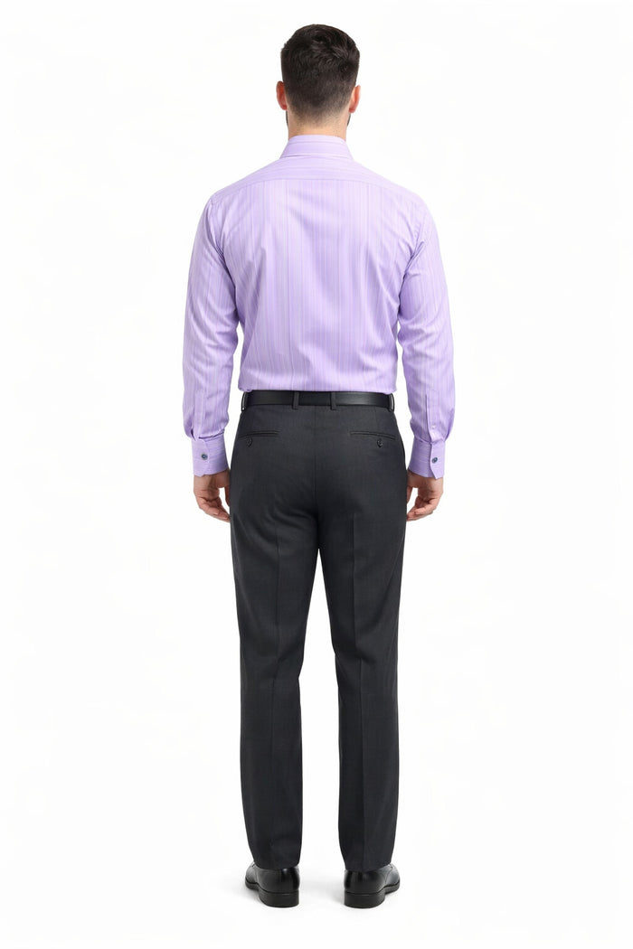 Lavender Men's French Cuff Dress Shirt Set with Tonal Stripe, Tie & Hanky