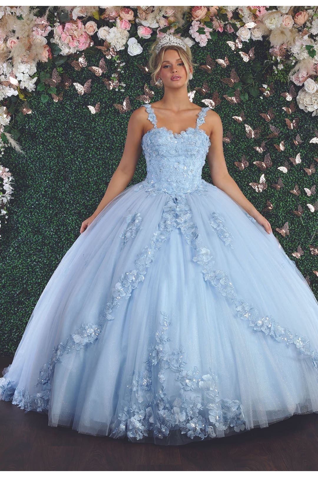 Sleeveless Glitter Floral Ball Quinceanera Gown