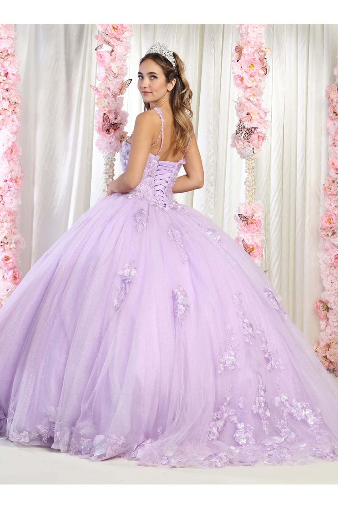 Sleeveless Glitter Floral Ball Quinceanera Gown
