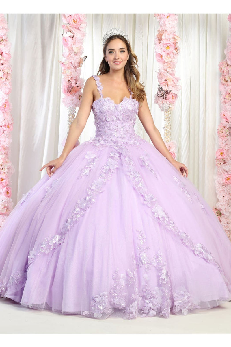 Sleeveless Glitter Floral Ball Quinceanera Gown
