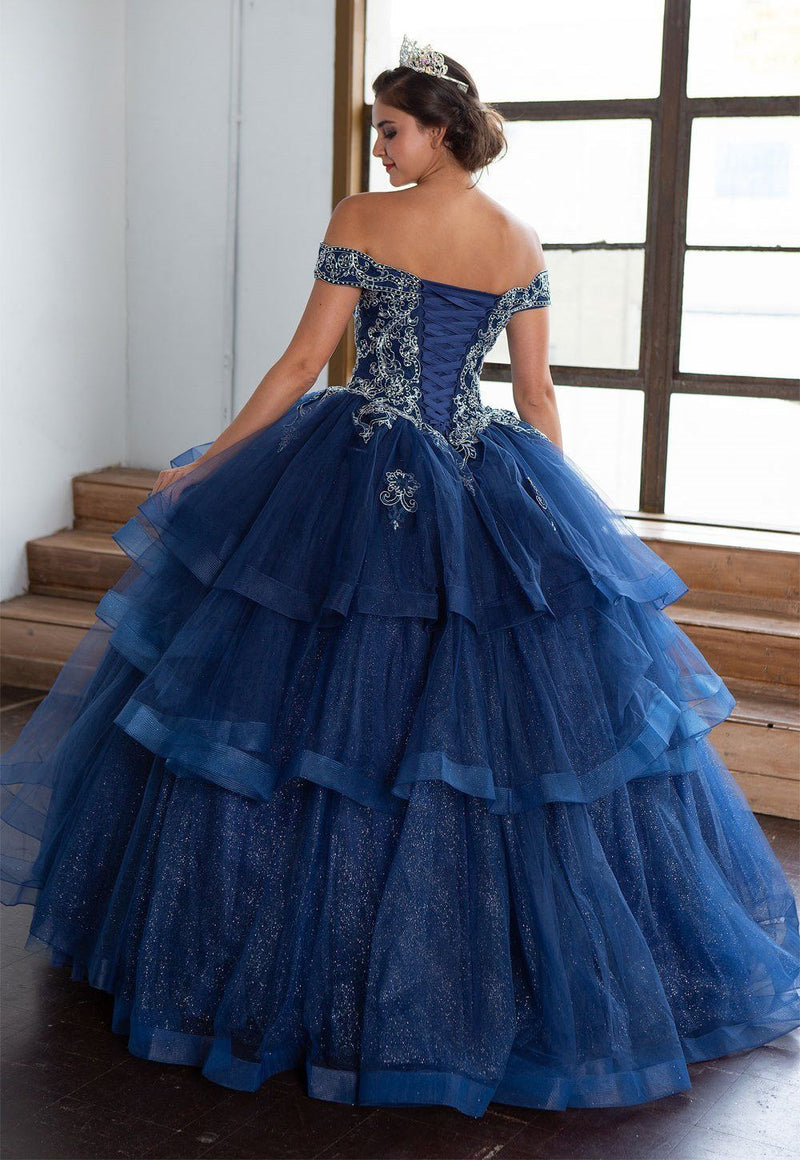 Layered Off-Shoulder Glitter Quinceañera Dress by Calla KY-018383