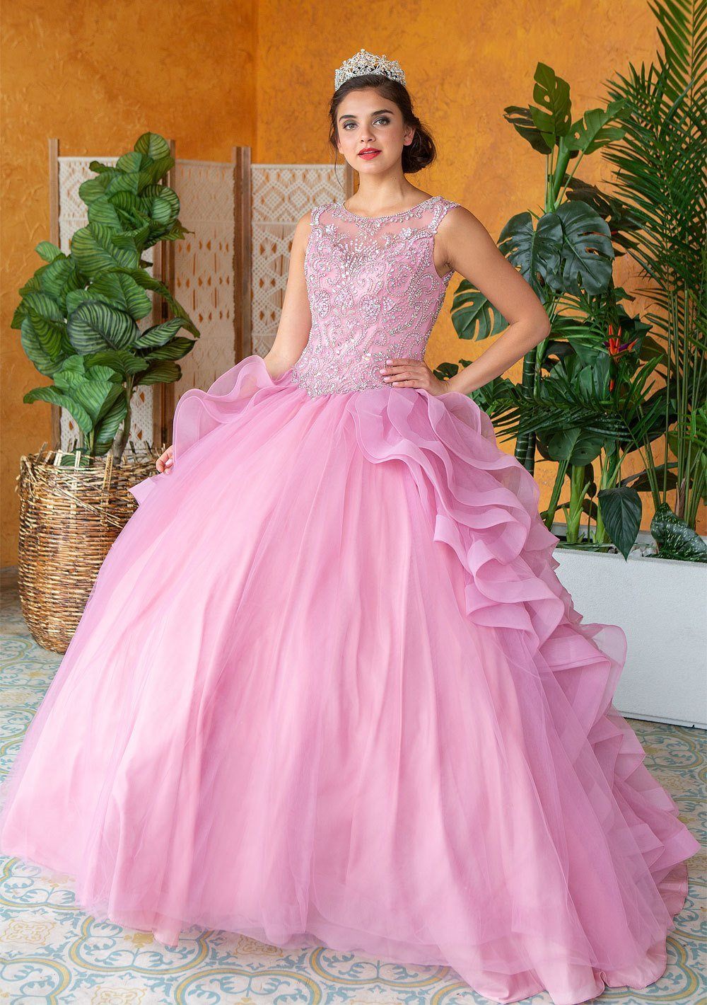 Layered Sleeveless Illusion Quinceanera Dress by Calla KY79288