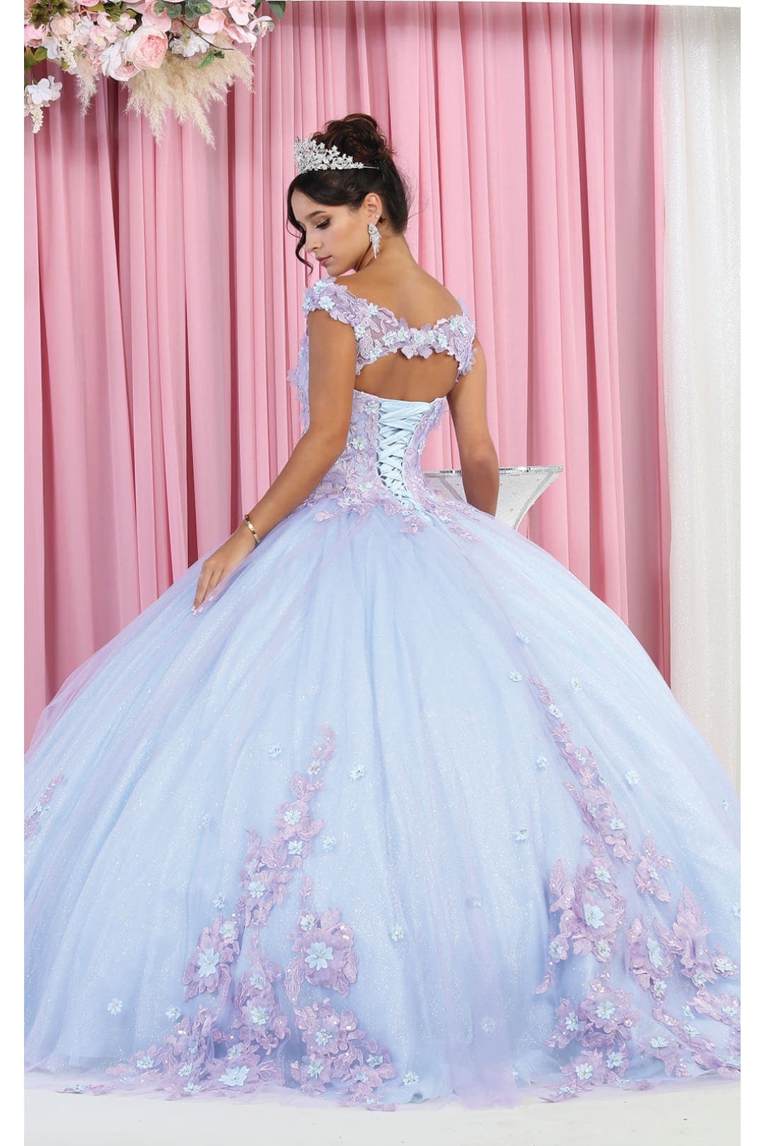 Layla K LK160 Floral Embroidered Glitter Sweet 16 Quince Ball Gown