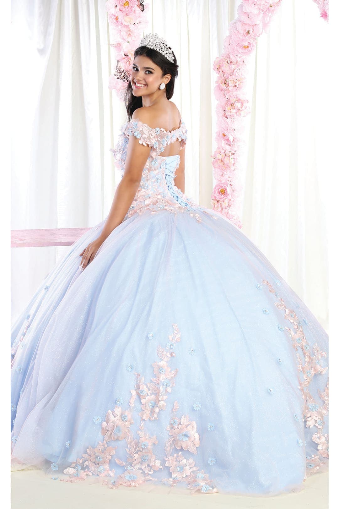 Layla K LK160 Floral Embroidered Glitter Sweet 16 Quince Ball Gown