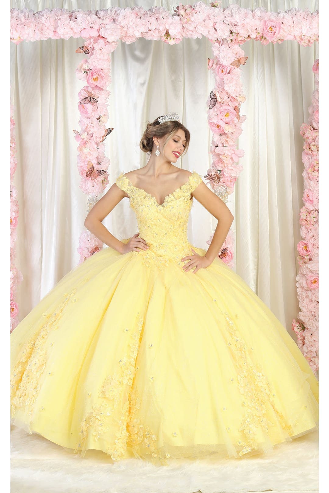 Layla K LK160 Floral Embroidered Glitter Sweet 16 Quince Ball Gown