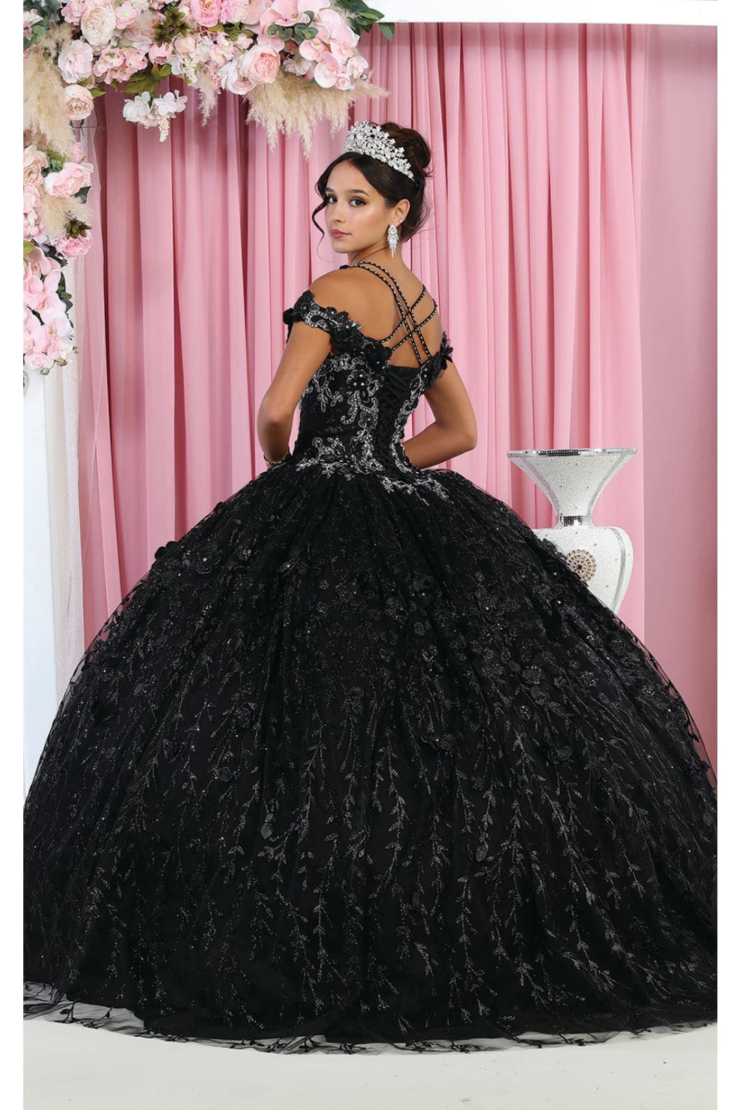 Cold Shoulder 3D Floral Applique Quince Ball Gown
